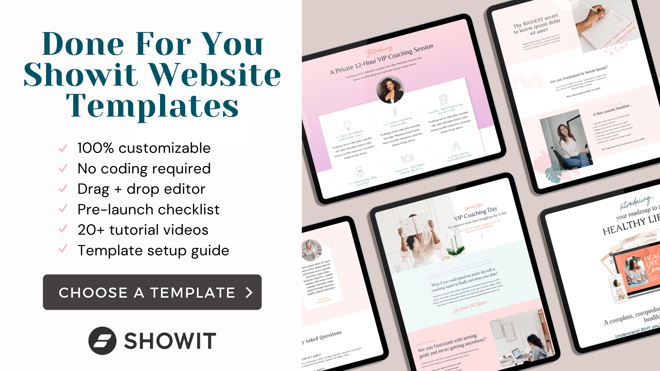 Showit website template designs for coaches and photographers