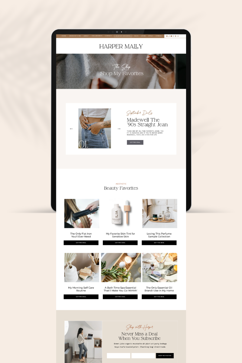 Showit Website Template for Influencers with Shop Pages