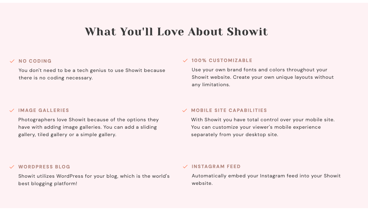 Example of how to list an affiliate's product benefits in Showit