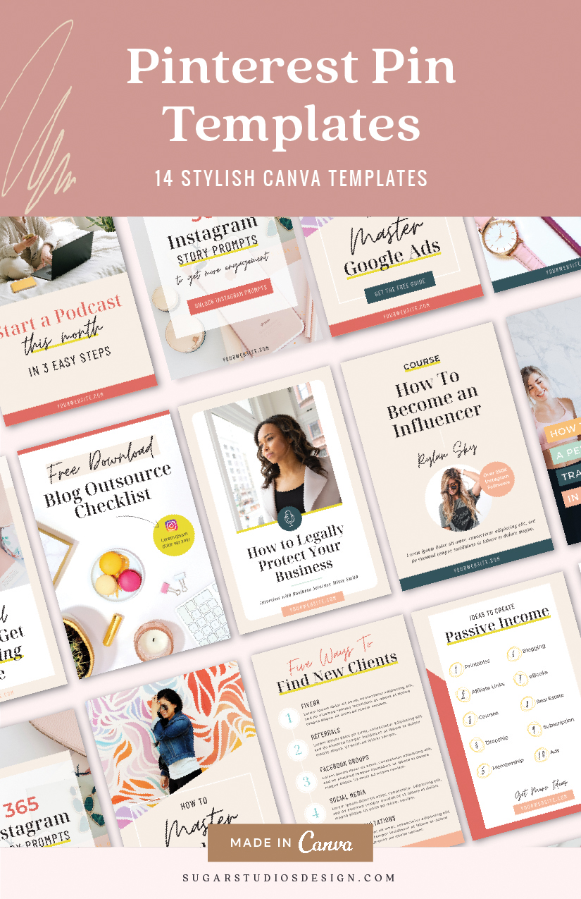 Pinterest Pin Templates for Canva - 14 Stylish Templates